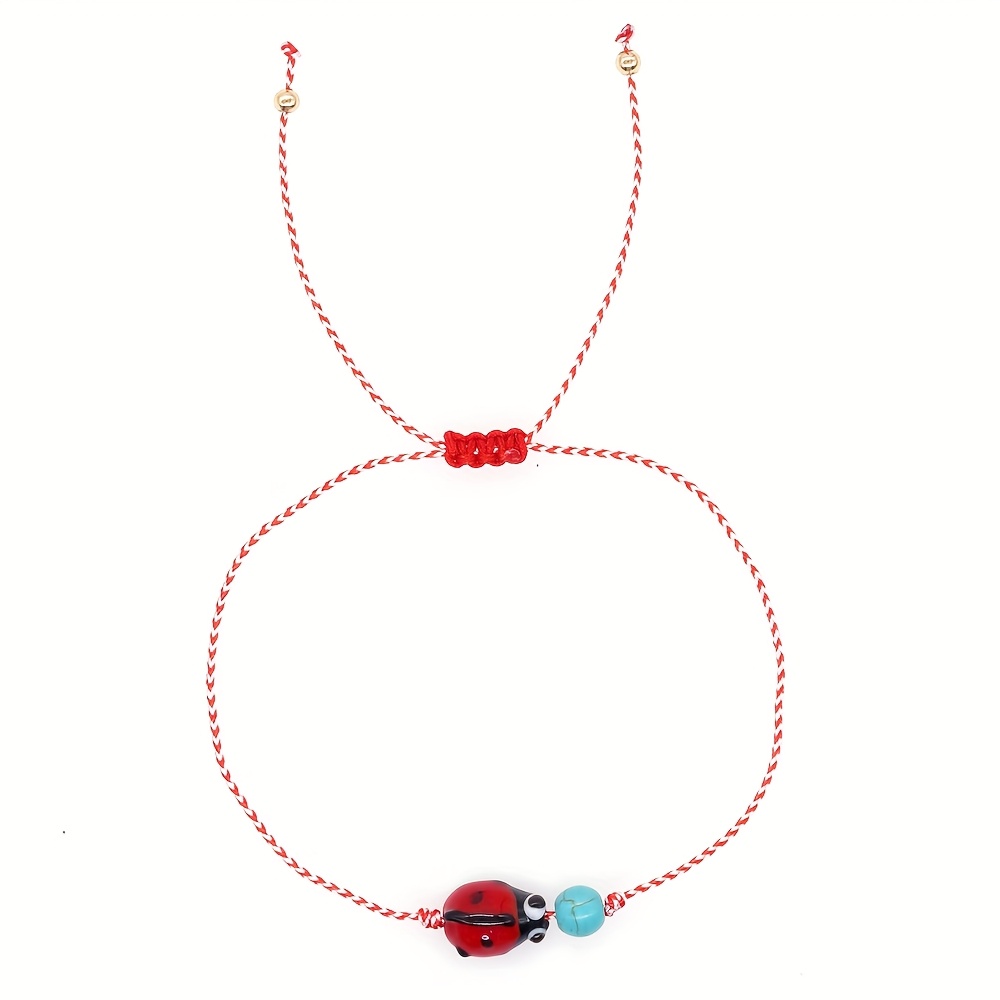 Ladybug Red & Turquoise Bracelet Bohemian Style Beaded Animal Theme